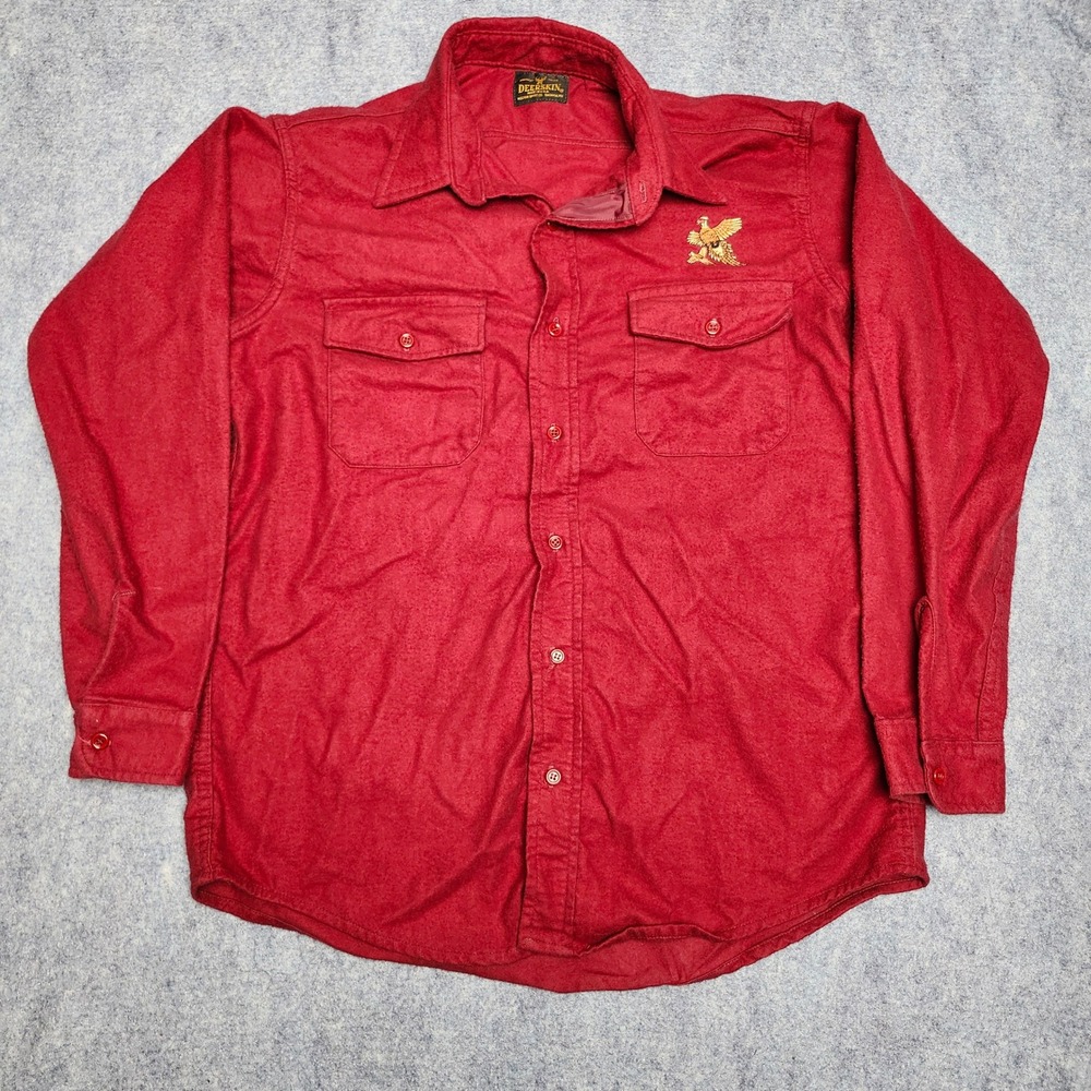 Vintage Deerskin Melton Shirt Co Heavy Chamois Shirt Mens Large USA Pheasant Red